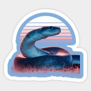 Blue anaconda in retro sunset Sticker